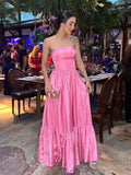Niulatu Popular Pink A-line Strapless Maxi Long Party Prom Dresses HZ1110