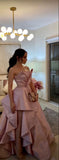Niulatu High Low Strapless Satin Layers Pink Prom Dresses Formal Evening Dress HZ1110