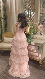 Niulatu A line Off The Shoulder Layers Light Pink Lace Slit Prom Dresses Formal Evening Dress HZ1110