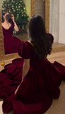 Niulatu V-Neck Velour Homecoming Dresses Puff Short Sleeves Beads Elegant Prom Dresses Party Dress HZ1110