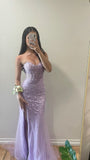 Niulatu Mermaid Sweetheart Lilac Lace Appliques Long Prom Dresses Formal Dress HZ1110
