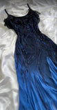 Niulatu A Line Spaghetti Straps Navy Blue Chiffon Beads Long Prom Dresses Formal Dress HZ1110