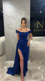 Niulatu Mermaid Off The Shoulder Royal Blue Slit Long Prom Dresses Formal Dress HZ1110