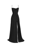 Niulatu Sheath Spaghetti Straps Black Slit Long Prom Dresses Formal Dress HZ1110