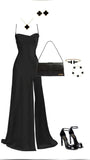 Niulatu Sheath Spaghetti Straps Black Slit Long Prom Dresses Formal Dress HZ1110