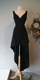 Niulatu High Low V Neckline Satin Black Slit Long Prom Dresses Evening Dress HZ1110
