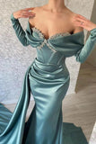 Niulatu Sweetheart Mermaid Prom Dress with Sparkling Rhinestone and Ruffled Sleeves HZ1110