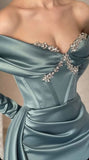 Niulatu Sweetheart Mermaid Prom Dress with Sparkling Rhinestone and Ruffled Sleeves HZ1110