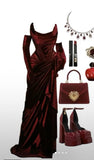 Niulatu Mermaid Strapless Burgundy Satin Ruffles Slit Prom Dresses Evening Dress HZ1110