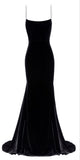 Niulatu Mermaid Spaghetti Straps Velvet Black Prom Dresses Long Evening Dress HZ1110