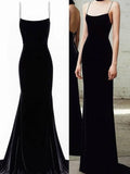 Niulatu Mermaid Spaghetti Straps Velvet Black Prom Dresses Long Evening Dress HZ1110