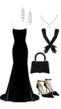Niulatu Mermaid Spaghetti Straps Velvet Black Prom Dresses Long Evening Dress HZ1110