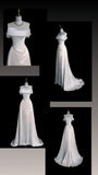 Niulatu A-Line Off Shoulder Satin Long Wedding Dresses With Ruffles HZ1110