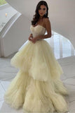 Niulatu A Line Spaghetti Straps Layers Daffodil Tulle Prom Dresses Unique Formal Dress HZ1110