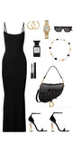 Niulatu Sheath Spaghetti Straps Black Long Prom Dresses Evening Dress HZ1110
