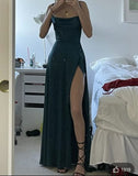 Niulatu A Line Spaghetti Straps Slit Long Prom Dresses Evening Dress HZ1110