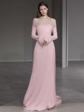 Niulatu Mermaid Long Sleeves Pink Long Prom Dresses HZ1110