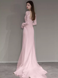 Niulatu Mermaid Long Sleeves Pink Long Prom Dresses HZ1110
