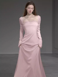 Niulatu Mermaid Long Sleeves Pink Long Prom Dresses HZ1110