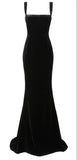 Niulatu Mermaid Straps Black Velvet Long Prom Dresses Evening Dress HZ1110
