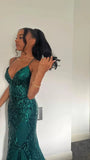 Niulatu Mermaid Halter Green Sequin Long Prom Dresses Evening Dress HZ1110