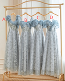 Niulatu Blue A Line Chiffon Tulle Lace Long Bridesmaid Dress HZ1110