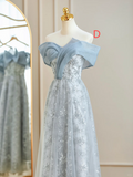 Niulatu Blue A Line Chiffon Tulle Lace Long Bridesmaid Dress HZ1110