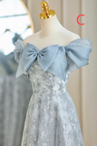 Niulatu Blue A Line Chiffon Tulle Lace Long Bridesmaid Dress HZ1110