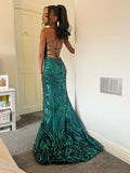 Niulatu Mermaid Halter Green Sequin Long Prom Dresses Evening Dress HZ1110
