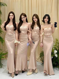Niulatu Mermaid Off The Shoulder Satin Lace Long Bridesmaid Dress HZ1110