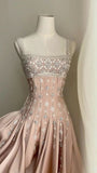 Niulatu A line Straps Beads Long Silver Prom Dresses Evening Dress HZ1110