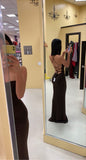 Niulatu Mermaid Spaghetti Straps Backless Brown Long Prom Dresses Evening Dress HZ1110