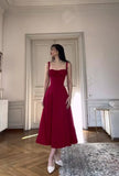 Niulatu A line Spaghetti Straps Burgundy Tea Length Prom Dresses Evening Dress HZ1110