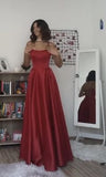 Niulatu A line Spaghetti Straps Red Satin Slit Long Prom Dresses Evening Dress HZ1110