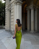 Niulatu Sheath Spaghetti Straps Green Backless Long Prom Dresses Evening Dress HZ1110
