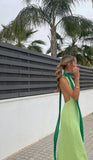 Niulatu A Line V Neckline Straps Green Long Prom Dresses Evening Dress HZ1110