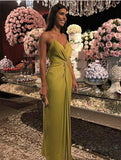 Niulatu Sheath Spaghetti Straps Gold Long Prom Dresses Evening Dress HZ1110