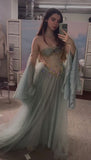 Niulatu Strapless Off The Shoulder Long Sleeves Dusty Green Floor Length Long Prom Dresses HZ1110