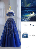 Niulatu Ball Gown Off The Shoulder Long Royal Blue Tulle Floor Length Prom Dresses HZ1110