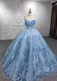 Niulatu Ball Gown Sweetheart Tulle Long Blue Floor Length Prom Dresses Blue Sweet 16 Dresses HZ1110