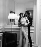 Niulatu Sheath Off The Shoulder Sequin Silver Slit Prom Dresses Evening Dress With Split HZ1110