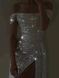 Niulatu Sheath Off The Shoulder Short Sleeves Long Sequin Prom Dress Evening Dresses HZ1110