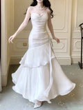 Niulatu Sheath Straps Sleeveless White Prom Dresses Long Evening Dress HZ1110