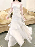 Niulatu Sheath Straps Sleeveless White Prom Dresses Long Evening Dress HZ1110