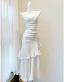 Niulatu Sheath Straps Sleeveless White Prom Dresses Long Evening Dress HZ1110