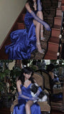 Niulatu Sheath Sweetheart Sleeveless Blue Satin Slit Prom Dresses Long Evening Dress HZ1110