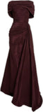 Niulatu Mermaid Off The Shoulder Short Sleeves Burgundy Fold Prom Dresses Long Evening Dress HZ1110