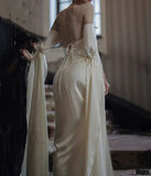 Niulatu A line Off The Shoulder Long Sleeves Ivory Prom Dresses Long Evening Dress HZ1110