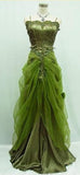 Niulatu A line Spaghetti Straps Green Beads Prom Dresses Long Satin Evening Dress HZ1110