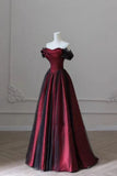 Niulatu A Line Off The Shoulder Burgundy Tulle Prom Dresses With Ruffle Long Evening Dress HZ1110
